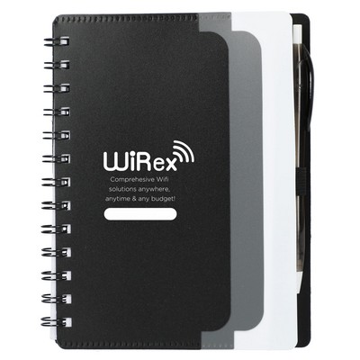 5'' x 7'' Recycled Dual Pocket Spiral Notebook w Pen
