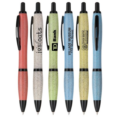 Union Printed - Eco Friendly - Click Action Pen - Solid Colored Wheat Straw Barrels with Grip and Bl