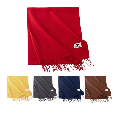 Soft Faux Cashmere (Polyester) Fringed Scarf-Label Silk-Screen Printing 78.7"